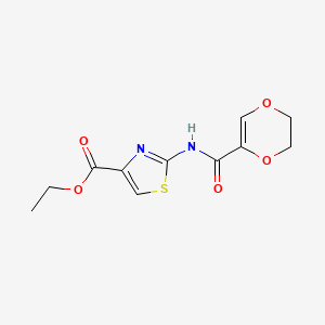 molecular formula C11H12N2O5S B2565010 ethyl 2-(5,6-dihydro-1,4-dioxine-2-amido)-1,3-thiazole-4-carboxylate CAS No. 864937-80-4