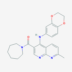 Azepan-1-yl(4-((2,3-dihydrobenzo[b][1,4]dioxin-6-yl)amino)-7-methyl-1,8-naphthyridin-3-yl)methanone