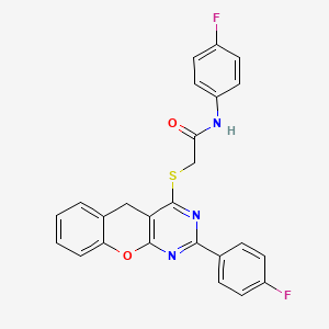 molecular formula C25H17F2N3O2S B2565023 N-(4-Fluorophenyl)-2-{[2-(4-fluorophenyl)-5H-chromeno[2,3-D]pyrimidin-4-YL]sulfanyl}acetamide CAS No. 866811-28-1