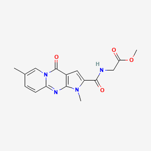 molecular formula C16H16N4O4 B2565027 methyl 2-({6,12-dimethyl-2-oxo-1,6,8-triazatricyclo[7.4.0.0^{3,7}]trideca-3(7),4,8,10,12-pentaen-5-yl}formamido)acetate CAS No. 946259-35-4