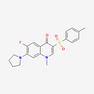 molecular formula C21H21FN2O3S B2565028 6-fluoro-1-methyl-3-(4-methylbenzenesulfonyl)-7-(pyrrolidin-1-yl)-1,4-dihydroquinolin-4-one CAS No. 892761-56-7