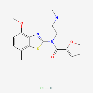 molecular formula C18H22ClN3O3S B2565051 N-(2-(dimethylamino)ethyl)-N-(4-methoxy-7-methylbenzo[d]thiazol-2-yl)furan-2-carboxamide hydrochloride CAS No. 1215624-64-8