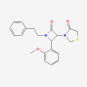 molecular formula C21H22N2O3S B2565056 3-[2-(2-Methoxyphenyl)-4-oxo-1-(2-phenylethyl)azetidin-3-yl]-1,3-thiazolidin-4-one CAS No. 1252056-56-6