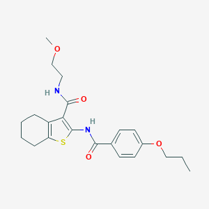 molecular formula C22H28N2O4S B256507 N-(2-methoxyethyl)-2-{[(4-propoxyphenyl)carbonyl]amino}-4,5,6,7-tetrahydro-1-benzothiophene-3-carboxamide 