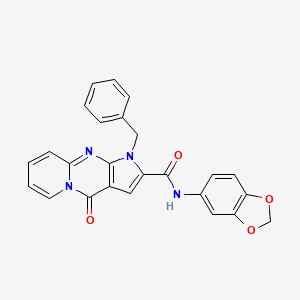 molecular formula C25H18N4O4 B2565087 N-(2H-1,3-benzodioxol-5-yl)-6-benzyl-2-oxo-1,6,8-triazatricyclo[7.4.0.0^{3,7}]trideca-3(7),4,8,10,12-pentaene-5-carboxamide CAS No. 896835-96-4