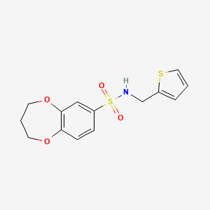 molecular formula C14H15NO4S2 B2565095 N-(thiophen-2-ylmethyl)-3,4-dihydro-2H-benzo[b][1,4]dioxepine-7-sulfonamide CAS No. 941928-33-2