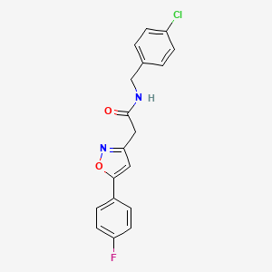 molecular formula C18H14ClFN2O2 B2565131 N-[(4-chlorophenyl)methyl]-2-[5-(4-fluorophenyl)-1,2-oxazol-3-yl]acetamide CAS No. 952977-84-3