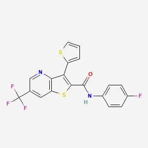 molecular formula C19H10F4N2OS2 B2565196 N-(4-fluorophenyl)-3-(2-thienyl)-6-(trifluoromethyl)thieno[3,2-b]pyridine-2-carboxamide CAS No. 477845-17-3
