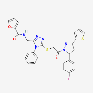 N-((5-((2-(5-(4-fluorophenyl)-3-(thiophen-2-yl)-4,5-dihydro-1H-pyrazol-1-yl)-2-oxoethyl)thio)-4-phenyl-4H-1,2,4-triazol-3-yl)methyl)furan-2-carboxamide