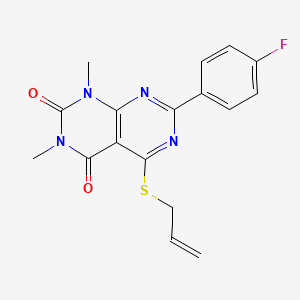 molecular formula C17H15FN4O2S B2565253 5-(allylthio)-7-(4-fluorophenyl)-1,3-dimethylpyrimido[4,5-d]pyrimidine-2,4(1H,3H)-dione CAS No. 852169-63-2