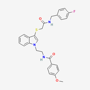 molecular formula C27H26FN3O3S B2565277 N-(2-{3-[({[(4-fluorophenyl)methyl]carbamoyl}methyl)sulfanyl]-1H-indol-1-yl}ethyl)-4-methoxybenzamide CAS No. 851412-87-8