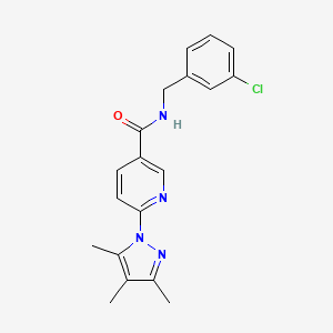 molecular formula C19H19ClN4O B2565283 N-(3-chlorobenzyl)-6-(3,4,5-trimethyl-1H-pyrazol-1-yl)nicotinamide CAS No. 1251552-23-4