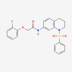 molecular formula C23H21FN2O4S B2565320 N-[1-(benzenesulfonyl)-1,2,3,4-tetrahydroquinolin-7-yl]-2-(2-fluorophenoxy)acetamide CAS No. 1005301-88-1