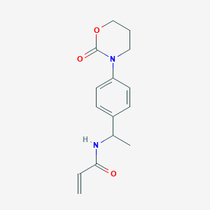 molecular formula C15H18N2O3 B2565338 N-[1-[4-(2-Oxo-1,3-oxazinan-3-yl)phenyl]ethyl]prop-2-enamide CAS No. 2411317-71-8