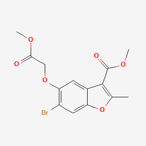 molecular formula C14H13BrO6 B2565363 Methyl 6-bromo-5-(2-methoxy-2-oxoethoxy)-2-methyl-1-benzofuran-3-carboxylate CAS No. 315237-38-8