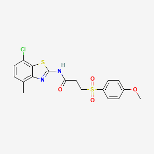 molecular formula C18H17ClN2O4S2 B2565374 N-(7-chloro-4-methyl-1,3-benzothiazol-2-yl)-3-(4-methoxybenzenesulfonyl)propanamide CAS No. 941952-33-6