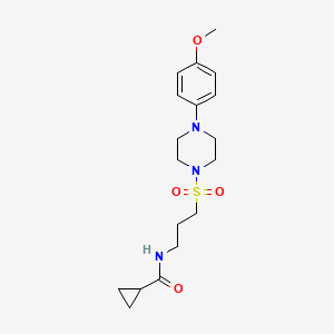 molecular formula C18H27N3O4S B2565401 N-(3-((4-(4-methoxyphenyl)piperazin-1-yl)sulfonyl)propyl)cyclopropanecarboxamide CAS No. 1020981-95-6