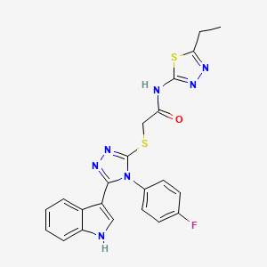 molecular formula C22H18FN7OS2 B2565433 N-(5-ethyl-1,3,4-thiadiazol-2-yl)-2-{[4-(4-fluorophenyl)-5-(1H-indol-3-yl)-4H-1,2,4-triazol-3-yl]sulfanyl}acetamide CAS No. 887882-29-3