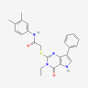 molecular formula C24H24N4O2S B2565444 N-(3,4-dimethylphenyl)-2-({3-ethyl-4-oxo-7-phenyl-3H,4H,5H-pyrrolo[3,2-d]pyrimidin-2-yl}sulfanyl)acetamide CAS No. 1021226-73-2