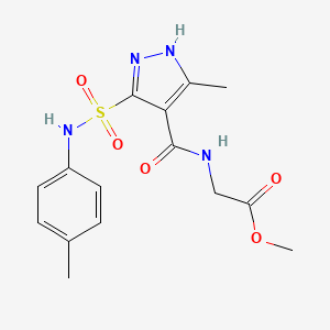 molecular formula C15H18N4O5S B2565476 methyl 2-(3-methyl-5-(N-(p-tolyl)sulfamoyl)-1H-pyrazole-4-carboxamido)acetate CAS No. 1301767-46-3