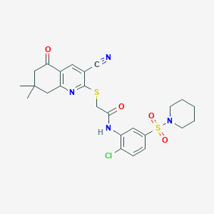 molecular formula C25H27ClN4O4S2 B2565512 N-(2-chloro-5-piperidin-1-ylsulfonylphenyl)-2-[(3-cyano-7,7-dimethyl-5-oxo-6,8-dihydroquinolin-2-yl)sulfanyl]acetamide CAS No. 380461-90-5