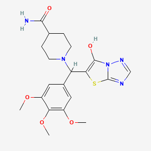 molecular formula C20H25N5O5S B2565576 1-((6-Hydroxythiazolo[3,2-b][1,2,4]triazol-5-yl)(3,4,5-trimethoxyphenyl)methyl)piperidine-4-carboxamide CAS No. 868220-59-1