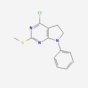 molecular formula C13H12ClN3S B2565581 4-Chloro-6,7-Dihydro-2-(Methylthio)-7-Phenyl-(5H)-Pyrrolo[2,3-D]Pyrimidine CAS No. 388572-68-7