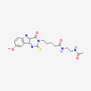 N-(2-acetamidoethyl)-5-{8-methoxy-4-oxo-2-sulfanylidene-1H,2H,3H,4H,5H-pyrimido[5,4-b]indol-3-yl}pentanamide
