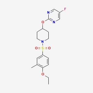 molecular formula C18H22FN3O4S B2565591 2-{[1-(4-Ethoxy-3-methylbenzenesulfonyl)piperidin-4-yl]oxy}-5-fluoropyrimidine CAS No. 2380081-23-0