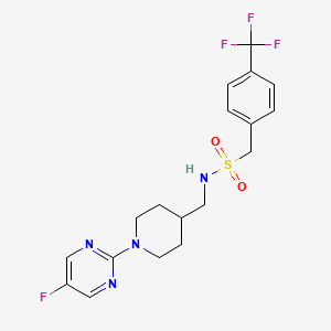 molecular formula C18H20F4N4O2S B2565636 N-((1-(5-fluoropyrimidin-2-yl)piperidin-4-yl)methyl)-1-(4-(trifluoromethyl)phenyl)methanesulfonamide CAS No. 2034381-19-4