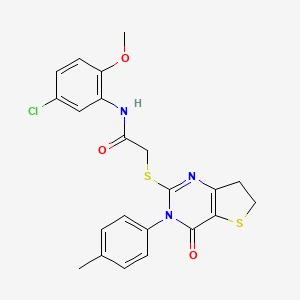 molecular formula C22H20ClN3O3S2 B2565656 N-(5-chloro-2-methoxyphenyl)-2-{[3-(4-methylphenyl)-4-oxo-3H,4H,6H,7H-thieno[3,2-d]pyrimidin-2-yl]sulfanyl}acetamide CAS No. 686771-93-7