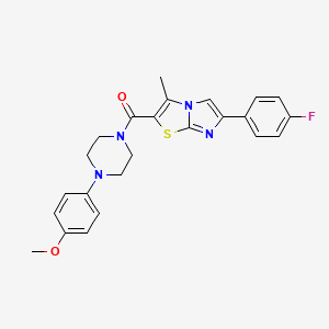 molecular formula C24H23FN4O2S B2565657 (6-(4-Fluorophenyl)-3-methylimidazo[2,1-b]thiazol-2-yl)(4-(4-methoxyphenyl)piperazin-1-yl)methanone CAS No. 852133-90-5