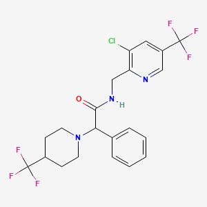 molecular formula C21H20ClF6N3O B2565724 N-{[3-chloro-5-(trifluoromethyl)pyridin-2-yl]methyl}-2-phenyl-2-[4-(trifluoromethyl)piperidin-1-yl]acetamide CAS No. 2085689-75-2