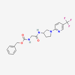 molecular formula C20H21F3N4O3 B2565726 Benzyl (2-oxo-2-((1-(5-(trifluoromethyl)pyridin-2-yl)pyrrolidin-3-yl)amino)ethyl)carbamate CAS No. 1788556-96-6