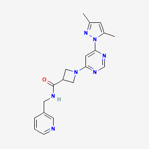 molecular formula C19H21N7O B2565757 1-(6-(3,5-dimethyl-1H-pyrazol-1-yl)pyrimidin-4-yl)-N-(pyridin-3-ylmethyl)azetidine-3-carboxamide CAS No. 2034582-13-1