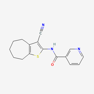 molecular formula C16H15N3OS B2565796 N-{3-cyano-4H,5H,6H,7H,8H-cyclohepta[b]thiophen-2-yl}pyridine-3-carboxamide CAS No. 315696-74-3