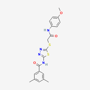 molecular formula C20H20N4O3S2 B2565802 N-[5-({[(4-methoxyphenyl)carbamoyl]methyl}sulfanyl)-1,3,4-thiadiazol-2-yl]-3,5-dimethylbenzamide CAS No. 392293-88-8