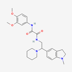 molecular formula C26H34N4O4 B2565826 N1-(3,4-dimethoxyphenyl)-N2-(2-(1-methylindolin-5-yl)-2-(piperidin-1-yl)ethyl)oxalamide CAS No. 922559-41-9