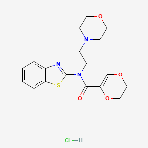 molecular formula C19H24ClN3O4S B2565851 N-(4-METHYL-1,3-BENZOTHIAZOL-2-YL)-N-[2-(MORPHOLIN-4-YL)ETHYL]-5,6-DIHYDRO-1,4-DIOXINE-2-CARBOXAMIDE HYDROCHLORIDE CAS No. 1219215-83-4