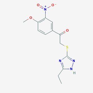 molecular formula C13H14N4O4S B256597 2-[(5-ethyl-4H-1,2,4-triazol-3-yl)sulfanyl]-1-{3-nitro-4-methoxyphenyl}ethanone 