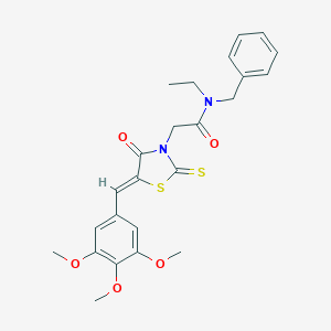 molecular formula C24H26N2O5S2 B256609 N-benzyl-N-ethyl-2-[(5Z)-4-oxo-2-sulfanylidene-5-[(3,4,5-trimethoxyphenyl)methylidene]-1,3-thiazolidin-3-yl]acetamide 