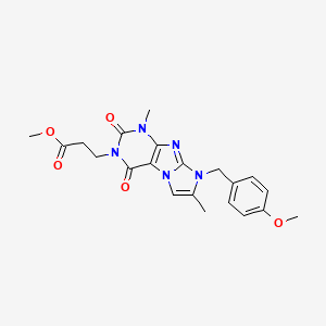 molecular formula C21H23N5O5 B2566098 methyl 3-(8-(4-methoxybenzyl)-1,7-dimethyl-2,4-dioxo-1H-imidazo[2,1-f]purin-3(2H,4H,8H)-yl)propanoate CAS No. 886886-78-8