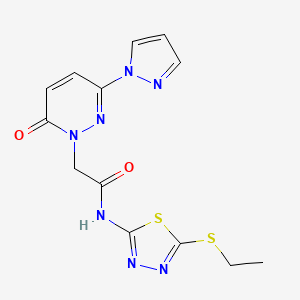 molecular formula C13H13N7O2S2 B2566107 N-(5-(ethylthio)-1,3,4-thiadiazol-2-yl)-2-(6-oxo-3-(1H-pyrazol-1-yl)pyridazin-1(6H)-yl)acetamide CAS No. 1334375-60-8