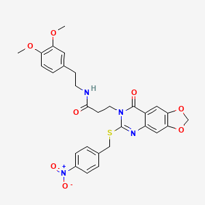 molecular formula C29H28N4O8S B2566139 N-[2-(3,4-dimethoxyphenyl)ethyl]-3-(6-{[(4-nitrophenyl)methyl]sulfanyl}-8-oxo-2H,7H,8H-[1,3]dioxolo[4,5-g]quinazolin-7-yl)propanamide CAS No. 688059-62-3