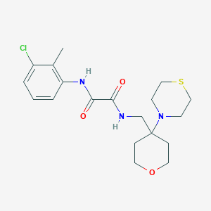molecular formula C19H26ClN3O3S B2566224 N-(3-chloro-2-methylphenyl)-N'-{[4-(thiomorpholin-4-yl)oxan-4-yl]methyl}ethanediamide CAS No. 2415461-79-7