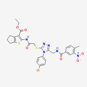 molecular formula C29H27BrN6O6S2 B2566288 ethyl 2-(2-{[4-(4-bromophenyl)-5-{[(4-methyl-3-nitrophenyl)formamido]methyl}-4H-1,2,4-triazol-3-yl]sulfanyl}acetamido)-4H,5H,6H-cyclopenta[b]thiophene-3-carboxylate CAS No. 393849-71-3