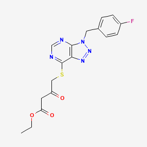 molecular formula C17H16FN5O3S B2566291 ethyl 4-({3-[(4-fluorophenyl)methyl]-3H-[1,2,3]triazolo[4,5-d]pyrimidin-7-yl}sulfanyl)-3-oxobutanoate CAS No. 863458-32-6