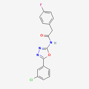 molecular formula C16H11ClFN3O2 B2566296 N-[5-(3-chlorophenyl)-1,3,4-oxadiazol-2-yl]-2-(4-fluorophenyl)acetamide CAS No. 952864-90-3