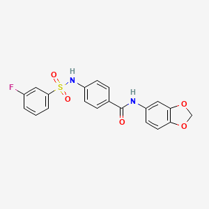 molecular formula C20H15FN2O5S B2566325 N-(2H-1,3-BENZODIOXOL-5-YL)-4-(3-FLUOROBENZENESULFONAMIDO)BENZAMIDE CAS No. 690643-47-1