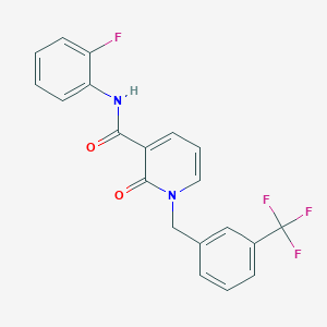 molecular formula C20H14F4N2O2 B2566353 N-(2-fluorophenyl)-2-oxo-1-{[3-(trifluoromethyl)phenyl]methyl}-1,2-dihydropyridine-3-carboxamide CAS No. 946221-41-6